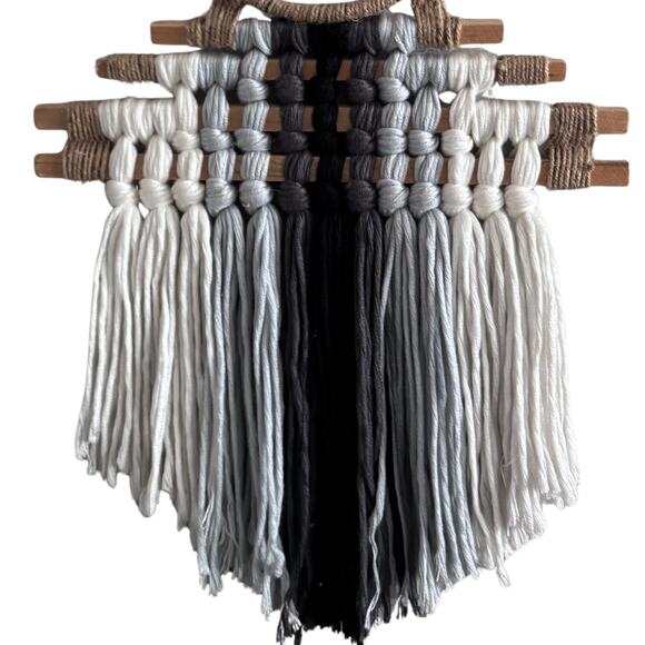 Handmade Macramé Wall Hanging – Neutral Boho Decor in Black, Gray & White - Picture 6 of 8